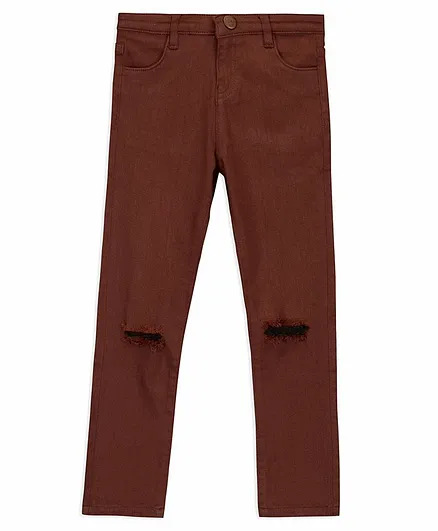 Cherry Crumble by Nitt Hyman Full Length Knee Ripped Patterned Pants - Brown