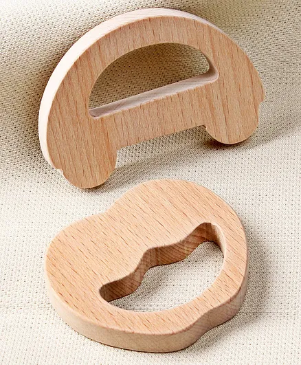Babyhug Natural Steam Beech Wood Teether Pack of 2 - Beige