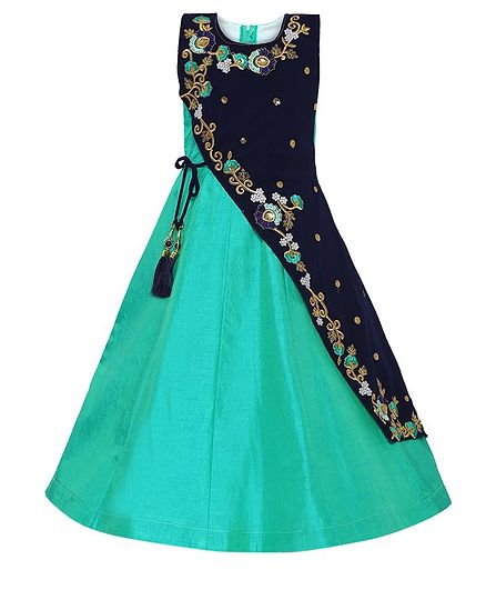 Aarika Sleeveless Flower Embroidered Flared Gown - Sea Green