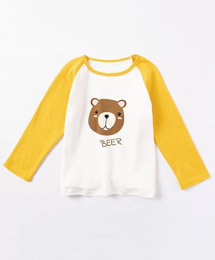 Kookie Kids Full Raglan Sleeves Tee Bear Print - Yellow