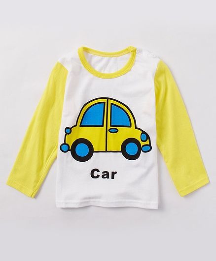Kookie Kids Full Sleeves Tee Car Print - White Yellow