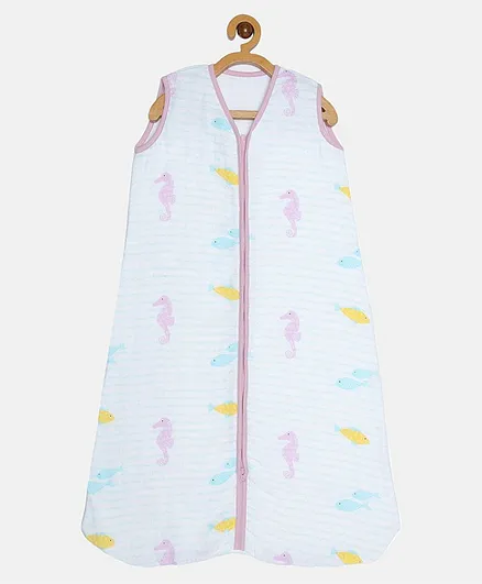 Ooka Baby Double Layered Muslin Sleeping Bag in Seahorse Print (M)