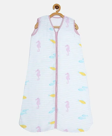Ooka Baby Double Layered Muslin Sleeping Bag in Seahorse Print (L)