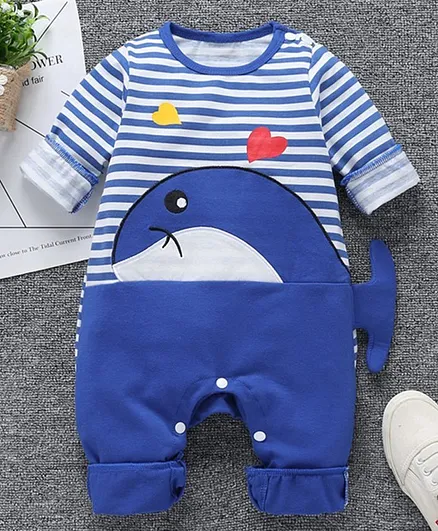Kookie Kids Full Sleeves Romper Whale Print - Blue