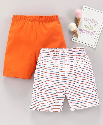 Babyhug Cotton Printed and Striped Boxer Pack of 2 - Orange White