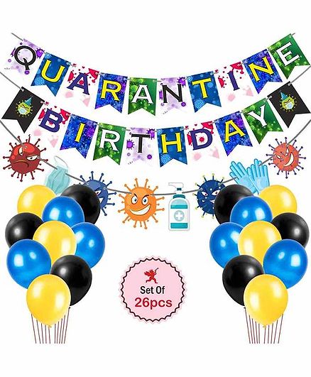 Party Propz Quarantine Theme Banner With Balloons Multicolor - 26 Pieces