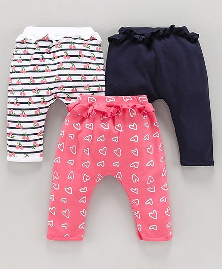 Babyhug Full Length Printed Diaper Leggings Pack of 3 - Blue Pink White
