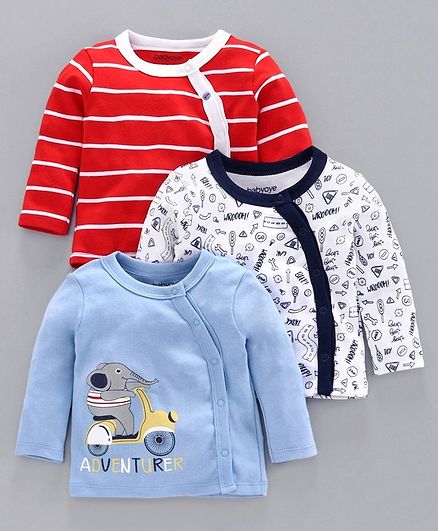 Babyoye Full Sleeves Cotton Jhabla Vest Pack of 3 - White Red Blue