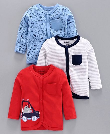 Babyoye Full Sleeves Cotton Jhabla Vest Pack of 3 - White Red Blue