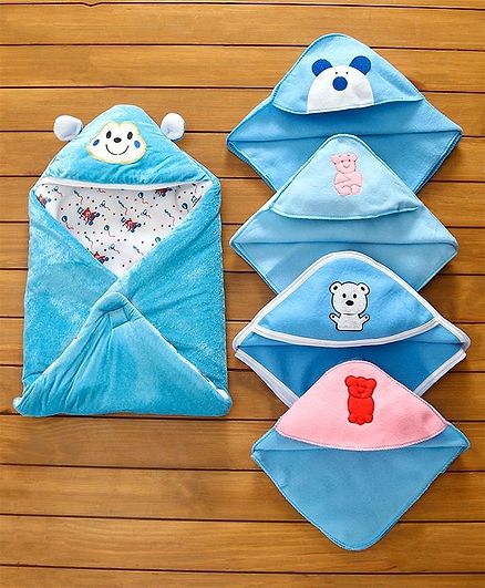 Zoe Baby Fleece Wrapper Cum Blanket Pack of 5 - Blue
