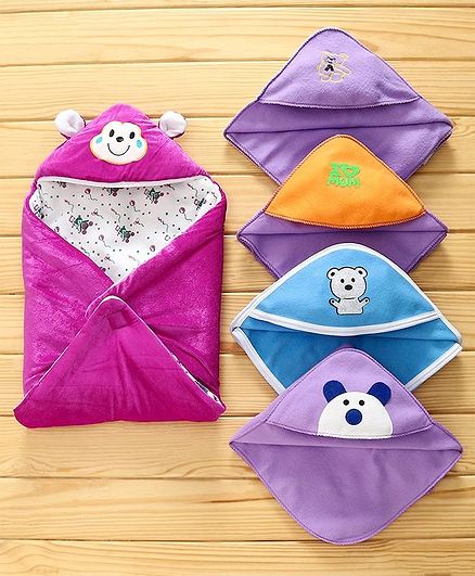 Zoe Baby Fleece Wrapper Cum Blanket Pack of 5 - Purple