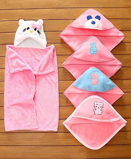 Zoe Baby Fleece Wrapper Cum Blanket Pack of 5 - Pink