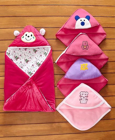 Zoe Baby Fleece Wrapper Cum Blanket Pack of 5 - Dark Pink