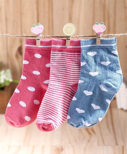 Cute Walk By Babyhug Non Terry Antibacterial Ankle Length Socks Pack of 3 - Pink Blue