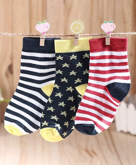 Cute Walk By Babyhug Non Terry Antibacterial Ankle Length Socks Pack of 3 - Multicolor