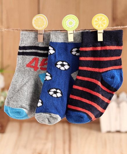 Cute Walk by Babyhug Anti Bacterial Ankle Length Socks Pack of 3 - Grey Blue