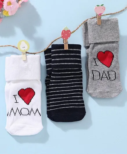 Cutewalk by Babyhug Ankle Length Antibacterial Socks Pack of 3 - White Black Grey