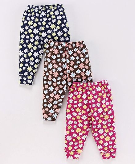 Cucumber Full Length Lounge Pant Floral Print Pack of 3 - Green Blue