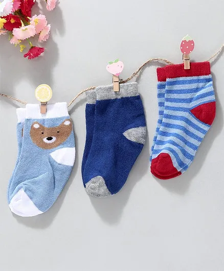Cutewalk by Babyhug Ankle Length Socks Pack of 3 - Red Black Blue