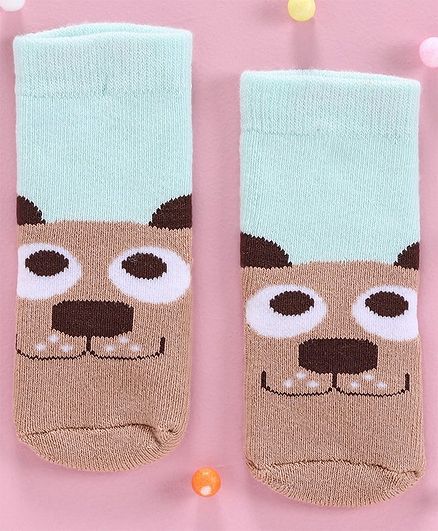 Cut Walk by Babyhug Anti Bacterial Ankle Length Socks Puppy Design - Blue Brown