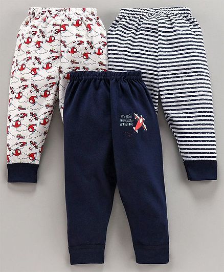 Bodycare Full Length Lounge Pants Aeroplane Print Pack of 3 - Navy Blue White