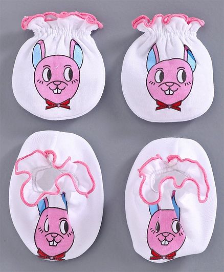 Ben Benny Mittens & Booties Bunny Print - White Pink