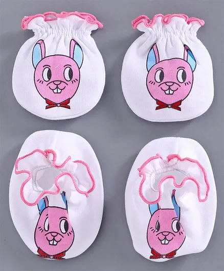 Ben Benny Mittens & Booties Bunny Print - White Pink
