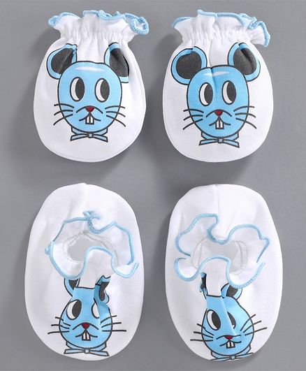 Ben Benny Mittens & Booties Mouse Print - White Blue