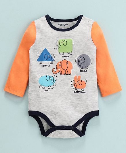 Babyoye Cotton Blend Full Sleeves Onesie Animal Print - Light Grey Orange