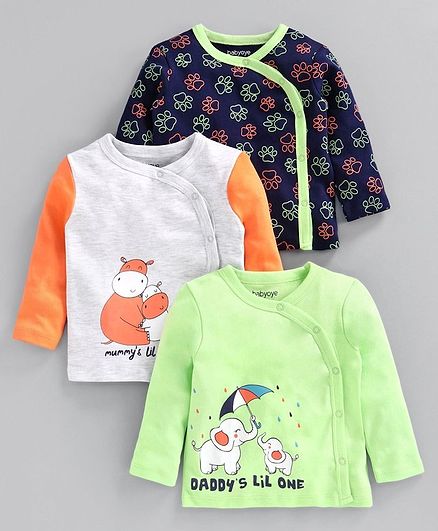Babyoye Cotton Jhabla Vest Pack of 3 - Blue White Green
