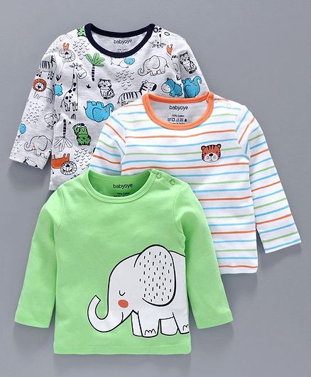 Babyoye Full Sleeves Tee Pack of 3 - Green White