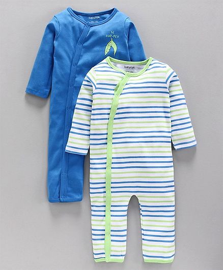Babyoye Full Sleeves Cotton Rompers Pack of 2 - Blue