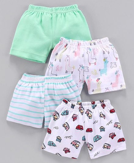 Bumzee Animals & Car Print Pack Of 4 Shorts - Green