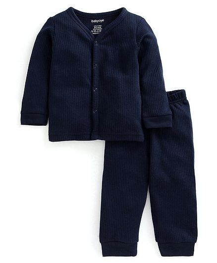 Babyoye Cotton Blend Super Soft Biowash Thermal Inner Wear Set - Navy Blue