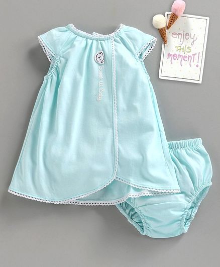 Simply Cap Sleeves Frock with Bloomer Lace Border - Blue