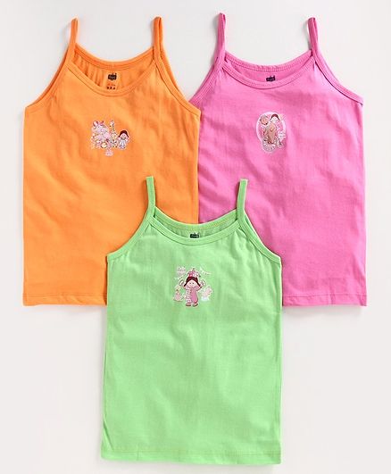 Simply Singlet Sleeves Printed Slip Pack of 3 - Pink Orange Green