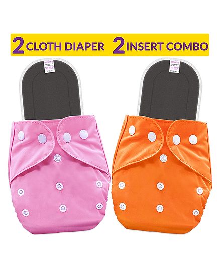 Bembika Solid Reusable Cloth Diapers with Bamboo Inserts Pack of 2 - Pink Orange