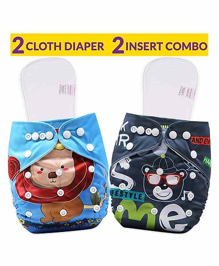Bembika Reusable Cloth Diapers With Inserts Animal Print Pack of 2 - Blue