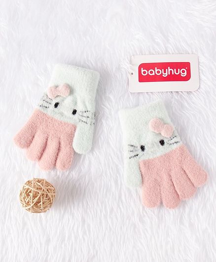 Babyhug Woolen Hand Gloves Bow Applique - Pink