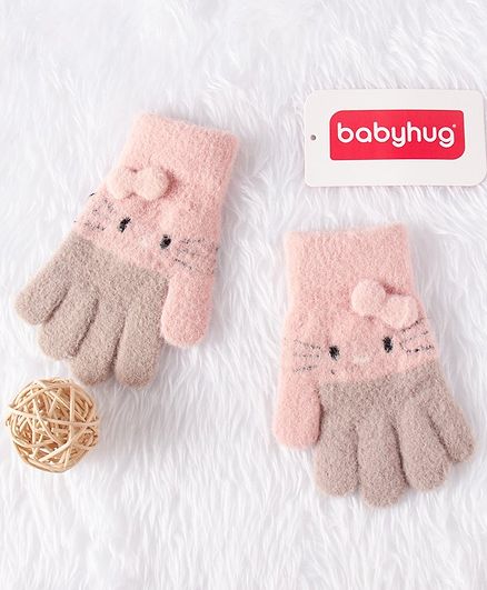 Babyhug Woolen Hand Gloves Bow Applique - Grey