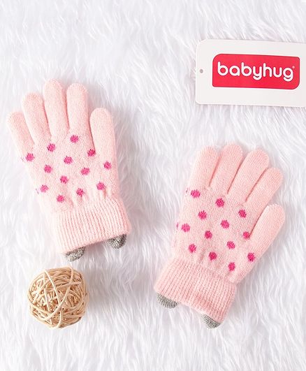 Babyhug Woolen Gloves Polka Dot Design - Pink