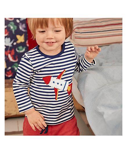 Kookie Kids Full Sleeves Striped Tee Rocket Patch - Navy Blue