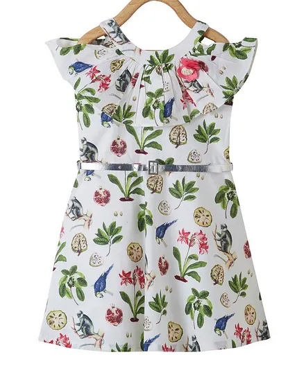 Powderfly Animals & Fruit Print Cap Sleeves Dress - Green