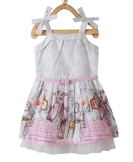 Powderfly Flower Print Sleeveless Dress With Belt - Pink