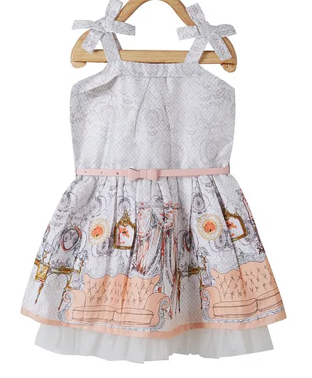 Powderfly Flower Print Sleeveless Dress With Belt - Orange