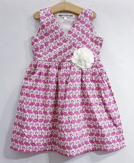 My Pink Closet Sleeveless Flamingo Printed Dress - Pink