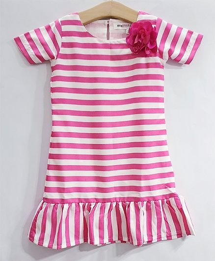 My Pink Closet Half Sleeves Striped Dress - Pink
