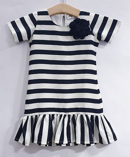 My Pink Closet Half Sleeves Striped Dress - Black