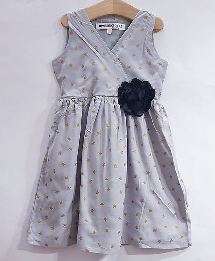 My Pink Closet Sleeveless Star Printed Dress - Grey