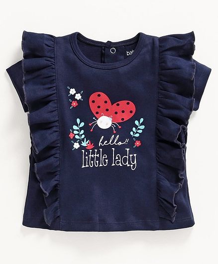 Babyoye Half Sleeves Tee Butterfly Print - Navy Blue